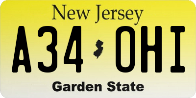 NJ license plate A34OHI
