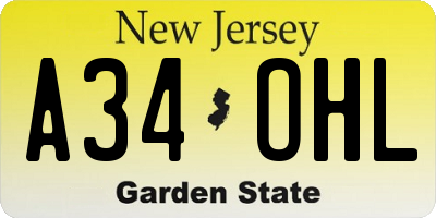 NJ license plate A34OHL