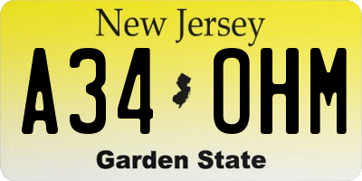 NJ license plate A34OHM