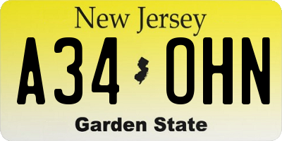 NJ license plate A34OHN