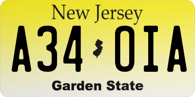 NJ license plate A34OIA