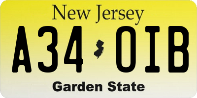 NJ license plate A34OIB