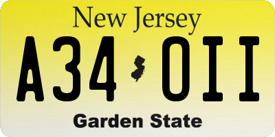 NJ license plate A34OII