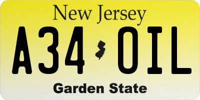 NJ license plate A34OIL