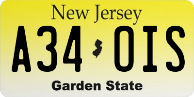 NJ license plate A34OIS