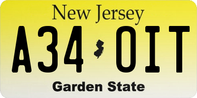 NJ license plate A34OIT