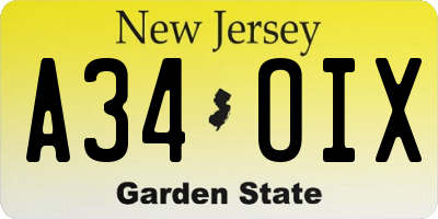 NJ license plate A34OIX