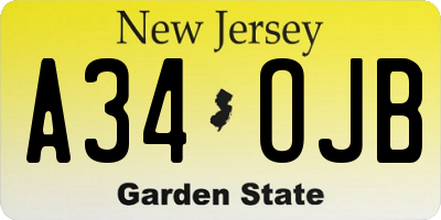 NJ license plate A34OJB