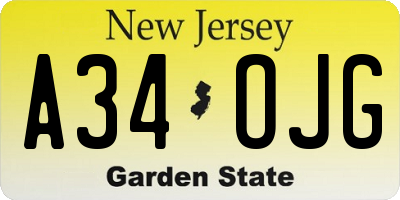 NJ license plate A34OJG