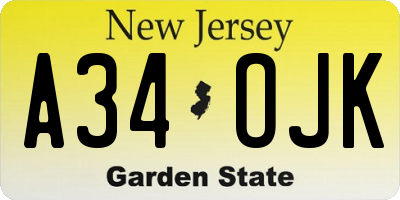 NJ license plate A34OJK