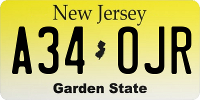 NJ license plate A34OJR
