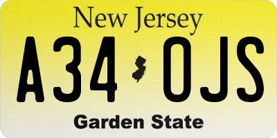 NJ license plate A34OJS