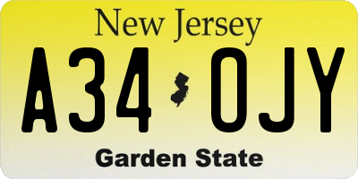 NJ license plate A34OJY