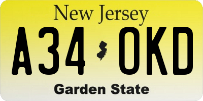 NJ license plate A34OKD
