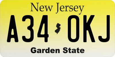 NJ license plate A34OKJ