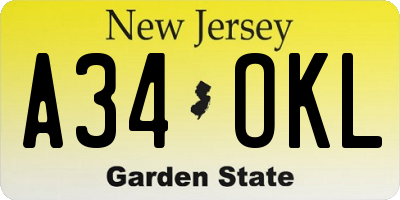 NJ license plate A34OKL