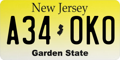 NJ license plate A34OKO