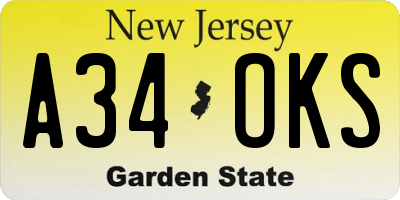 NJ license plate A34OKS