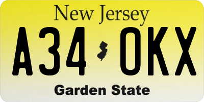 NJ license plate A34OKX