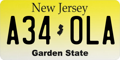 NJ license plate A34OLA