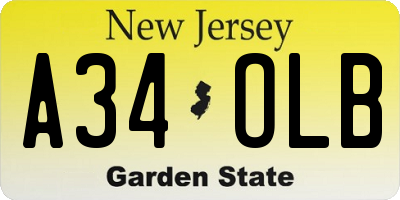 NJ license plate A34OLB