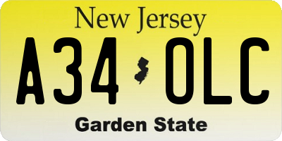 NJ license plate A34OLC