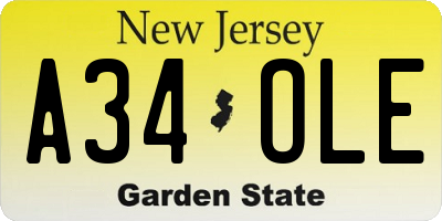 NJ license plate A34OLE