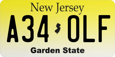 NJ license plate A34OLF