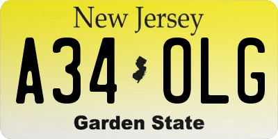 NJ license plate A34OLG