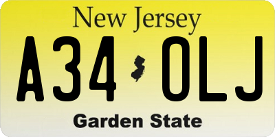 NJ license plate A34OLJ