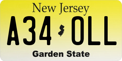 NJ license plate A34OLL