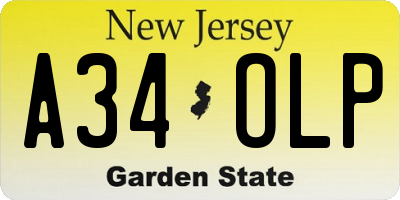 NJ license plate A34OLP
