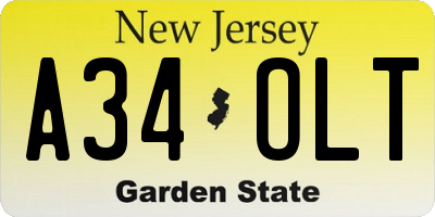NJ license plate A34OLT