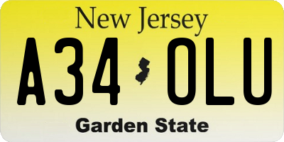NJ license plate A34OLU