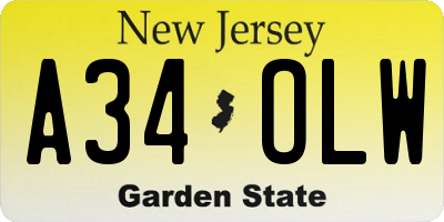 NJ license plate A34OLW