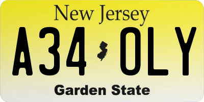 NJ license plate A34OLY