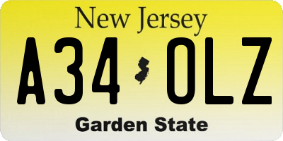 NJ license plate A34OLZ