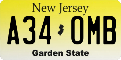 NJ license plate A34OMB