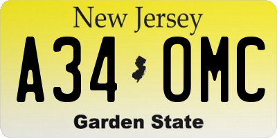 NJ license plate A34OMC