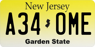 NJ license plate A34OME