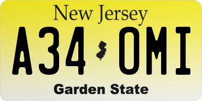 NJ license plate A34OMI