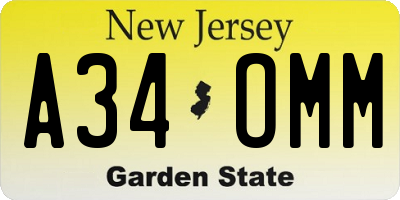 NJ license plate A34OMM