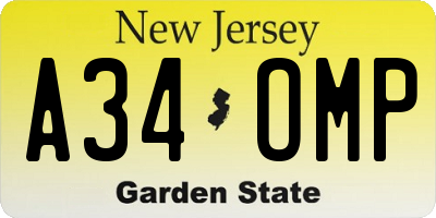 NJ license plate A34OMP