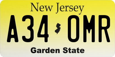 NJ license plate A34OMR