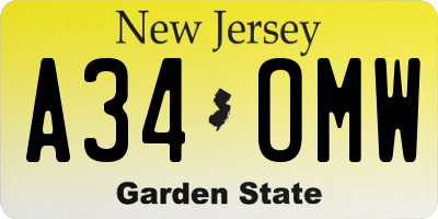NJ license plate A34OMW