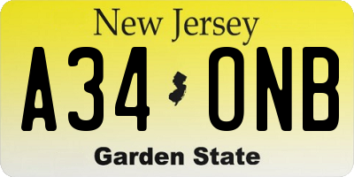 NJ license plate A34ONB