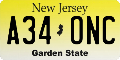 NJ license plate A34ONC