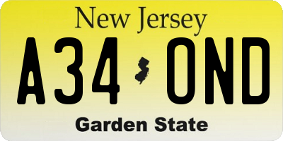 NJ license plate A34OND
