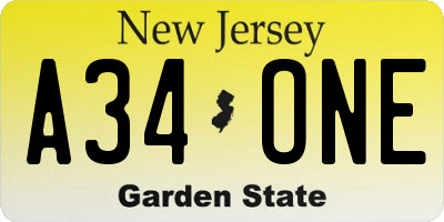 NJ license plate A34ONE