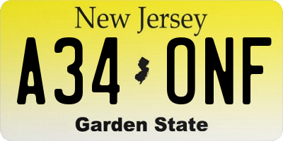 NJ license plate A34ONF